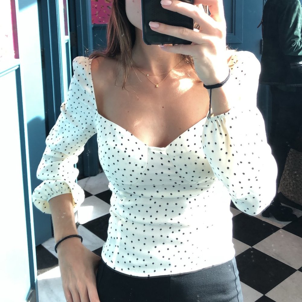 Reformation Polka Dot Long-Sleeve Top